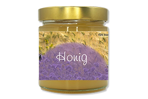 Honigetikett Phacelia Nr.01 250g rechteckig  Ansicht auf Glas