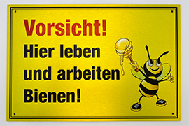 AMAZON - Vorsicht! Hier leben und arbeiten Bienen! mit Biene Schild auf gebürsteten Alu Dibond