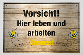 AMAZON - Vorsicht! Hier leben und arbeiten Bienen! Holzoptik Schild auf gebürsteten Alu Dibond